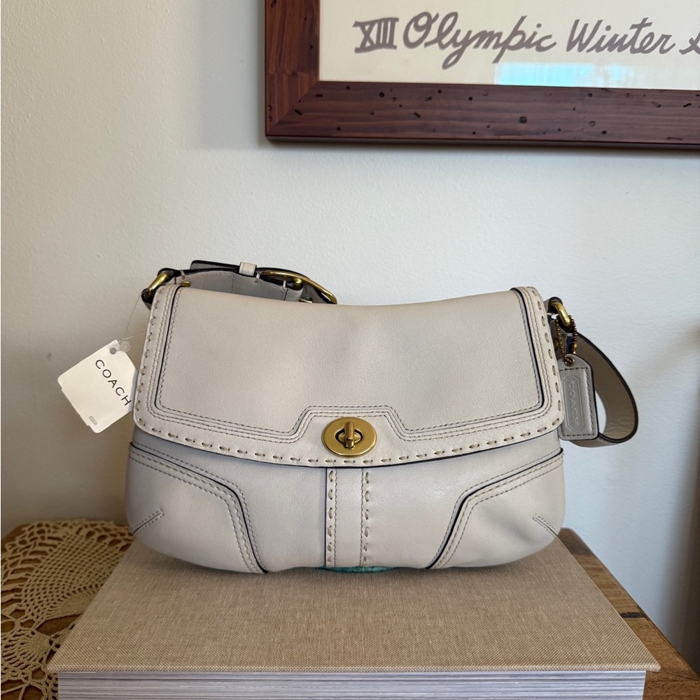 NWT Y2K Coach Hampton Shoulder Bag in Winter White & Brass - Boho meets Timeless